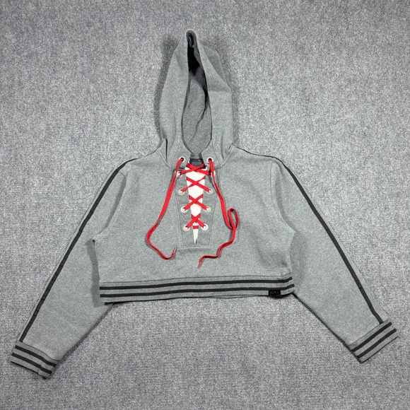 Puma by Rihanna Fenty Rising Sun Hoodie Cropped Lace Up Gray Womens Small 0423 - Picture 1 of 11
